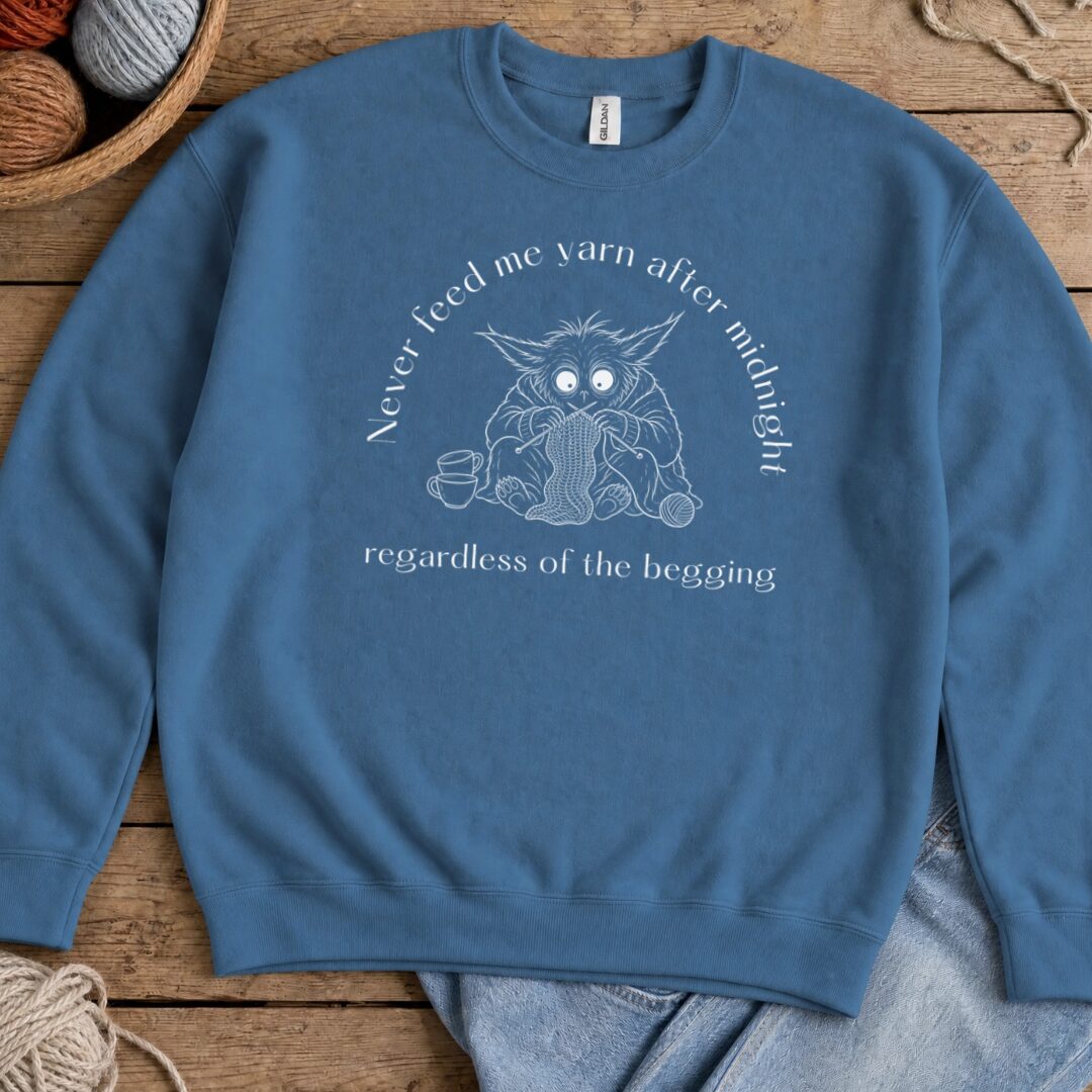 Midnight Yarn Gremlin Indigo Blue Sweatshirt.jpg