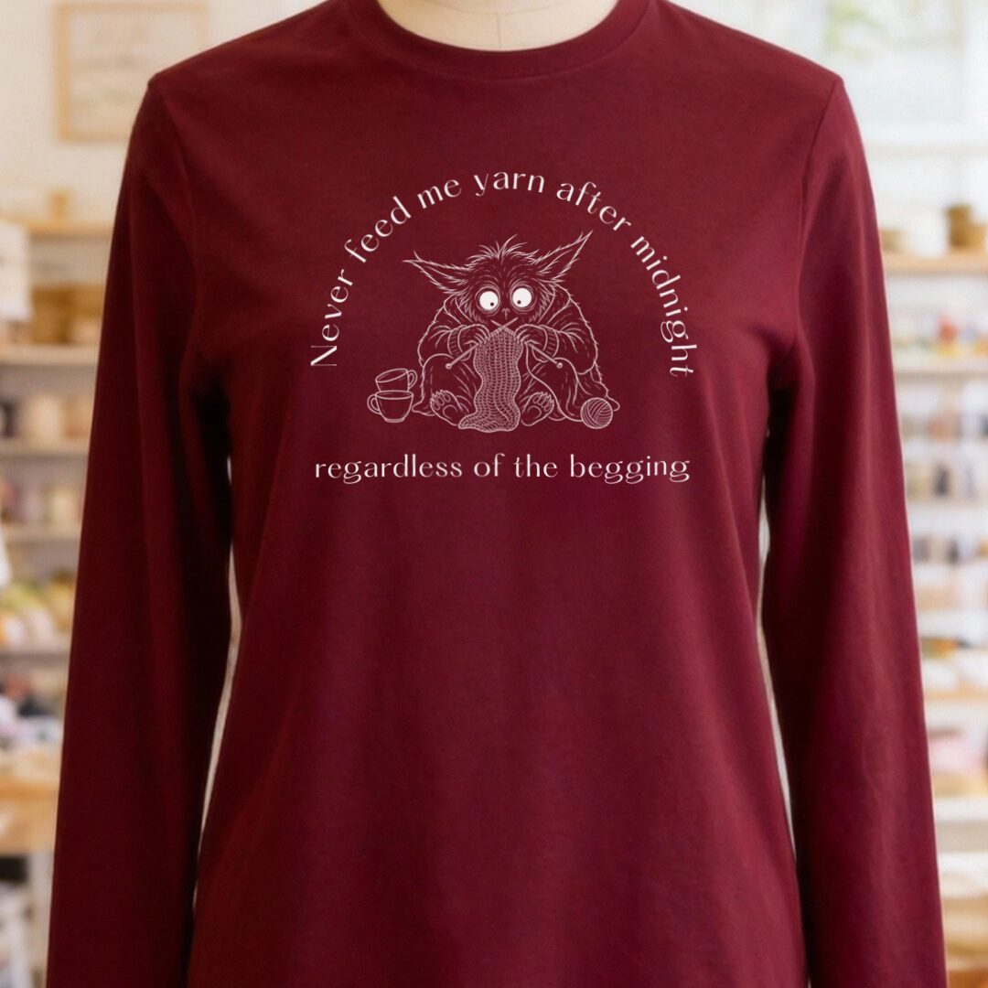 Midnight Yarn Gremlin Maroon Long Sleeve Tee.jpg