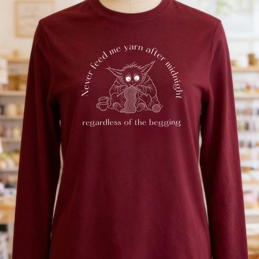 Midnight Yarn Gremlin Maroon Long Sleeve Tee.jpg