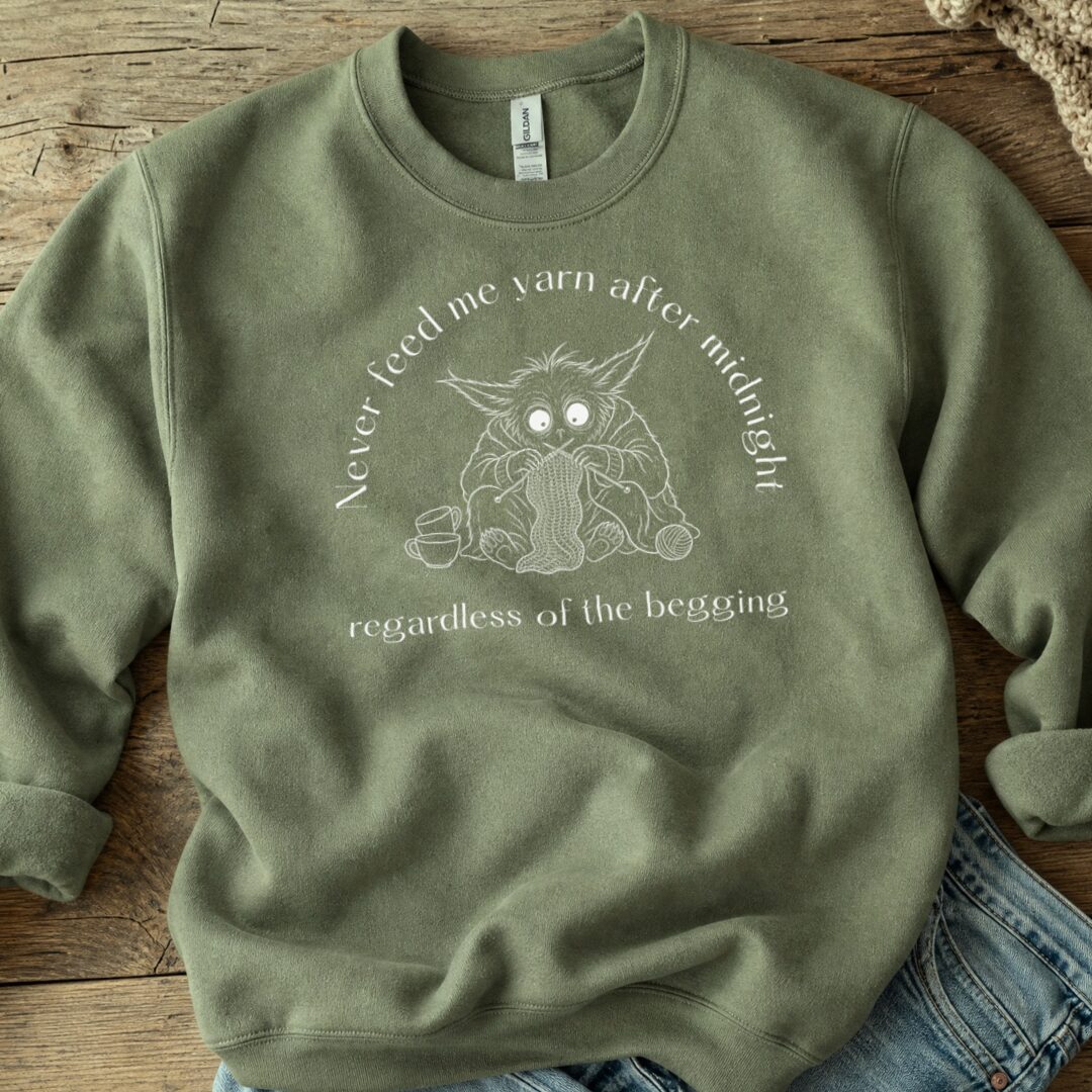 Midnight Yarn Gremlin Military Green Sweatshirt.jpg