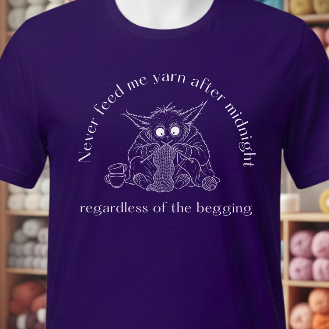 Midnight Yarn Gremlin Purple T-Shirt.jpg