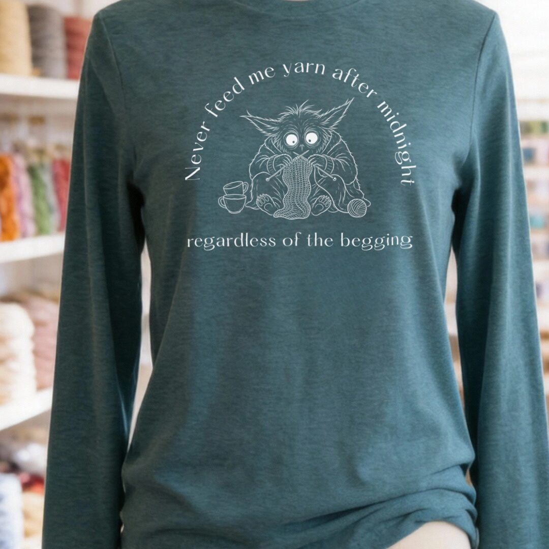 Midnight Yarn Gremlin Teal Blue Long Sleeve Tee.jpg