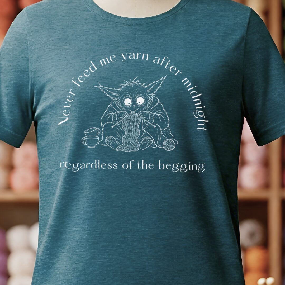 Midnight Yarn Gremlin Teal Blue T-Shirt.jpg