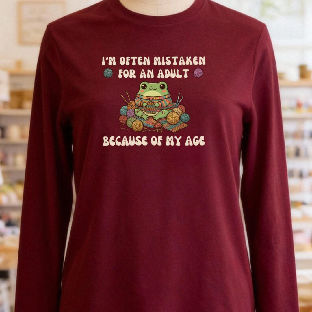 Mistaken For An Adult Long Sleeve Tee Maroon t-shirt