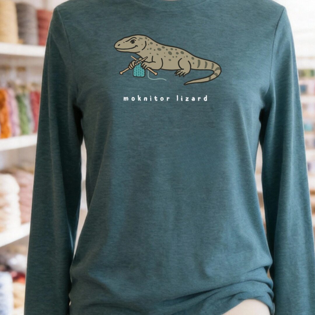 Moknitor Lizard Long Sleeve Tee Teal t-shirt