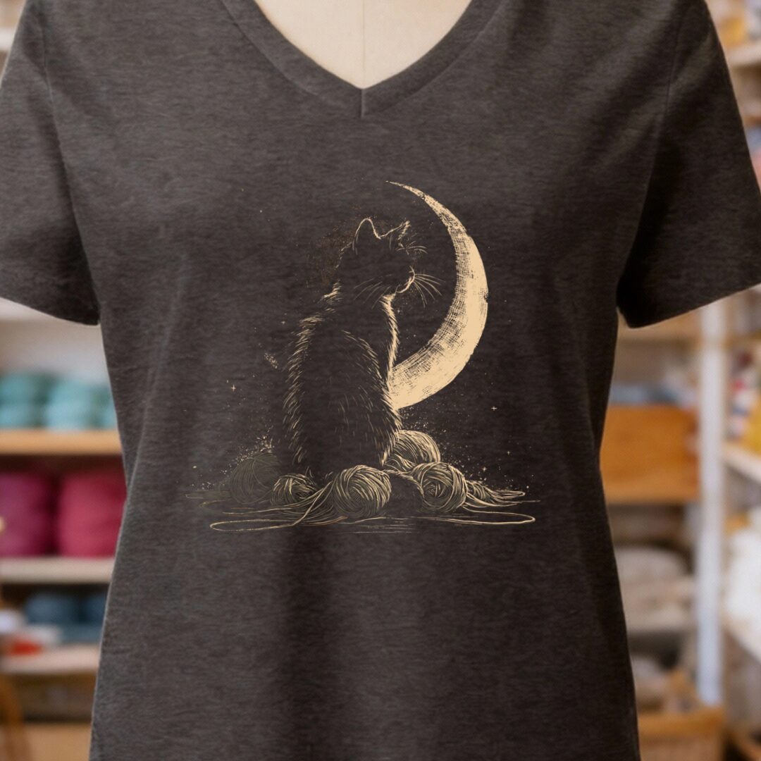Moonlit Cat Dark Grey V Neck.jpg