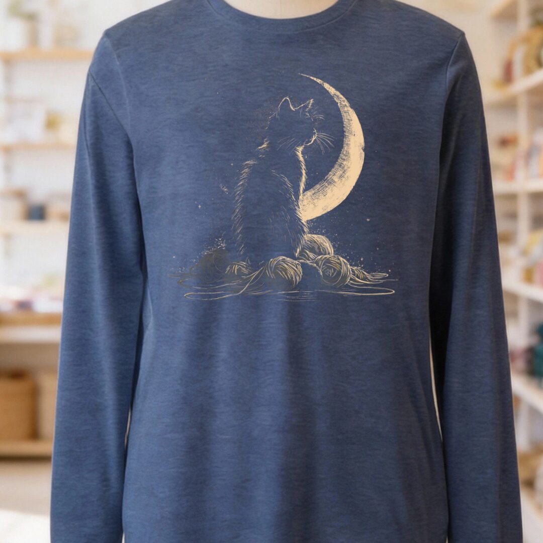 Moonlit Cat Heather Navy Long Sleeve Tee.jpg
