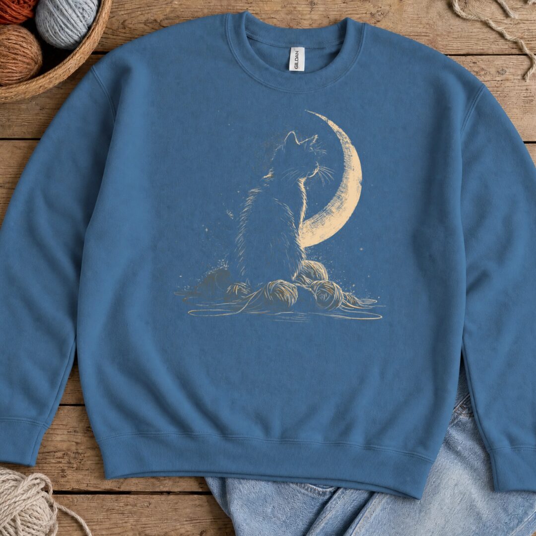 Moonlit Cat Indigo Blue Sweatshirt.jpg