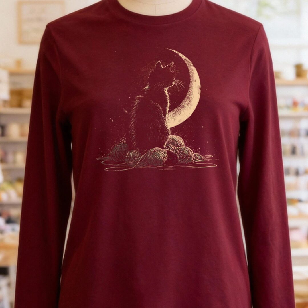 Moonlit Cat Maroon Long Sleeve Tee.jpg
