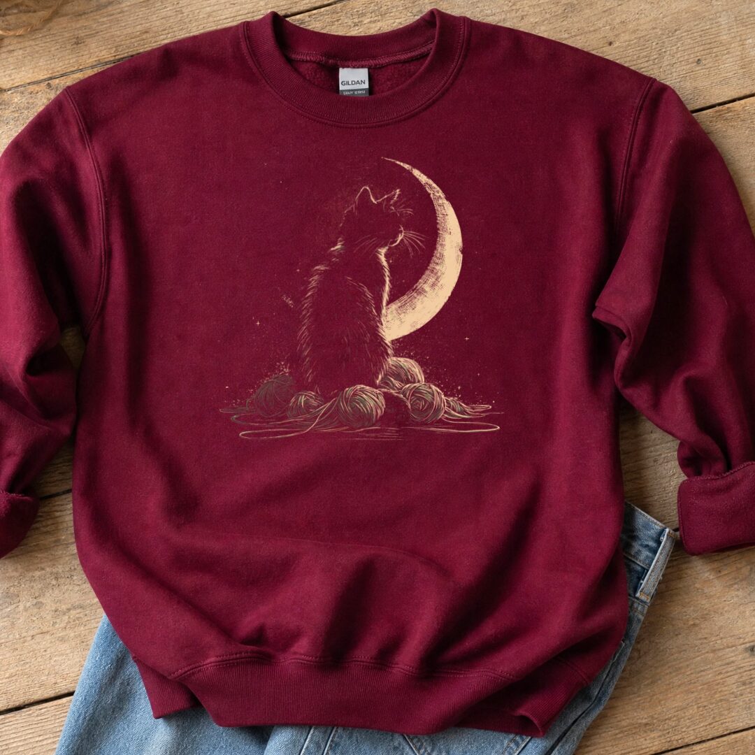 Moonlit Cat Maroon Sweatshirt.jpg
