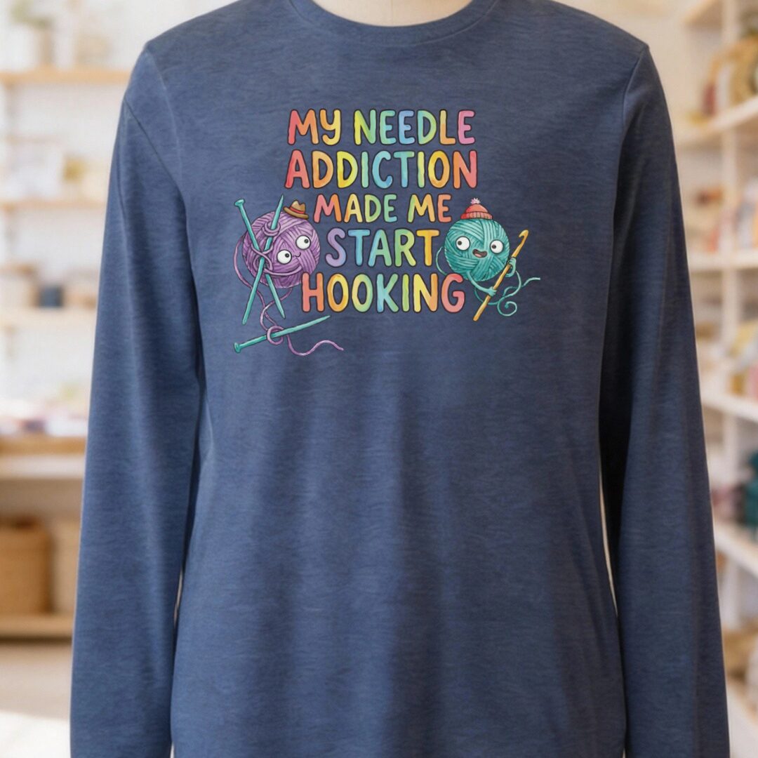 My Needle Addiction Long Sleeve Tee Navy t-shirt