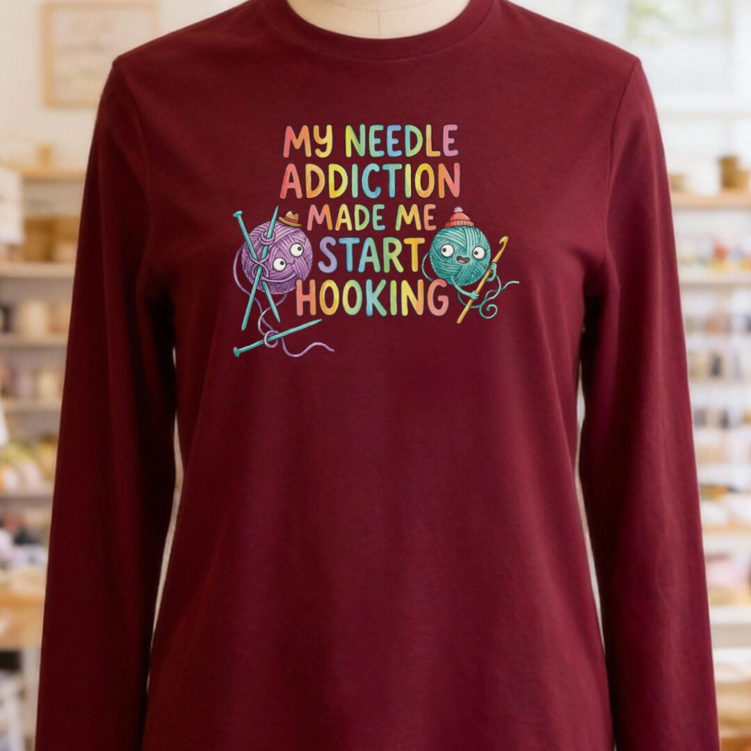 My Needle Addiction Long Sleeve Tee Maroon t-shirt