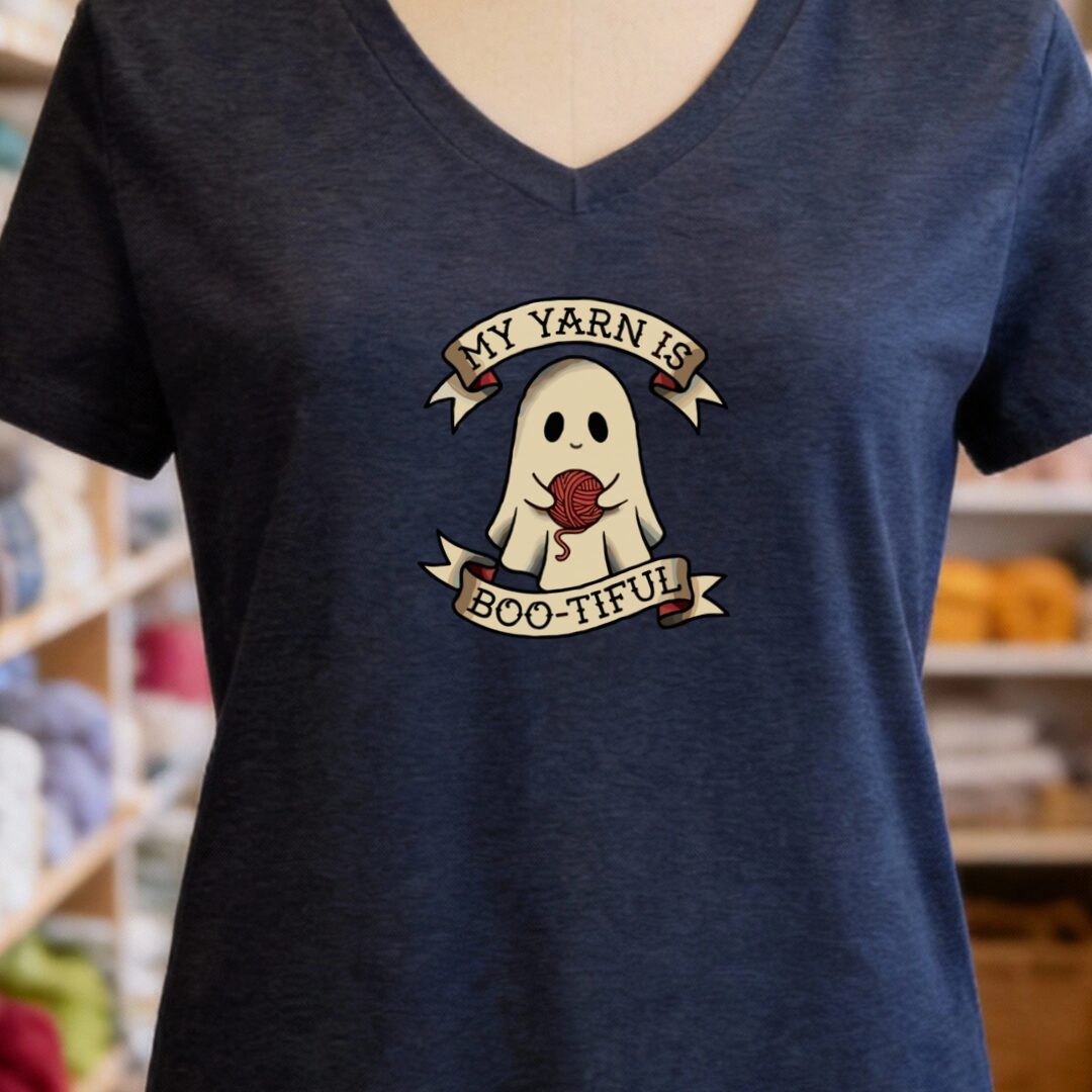 My Yarn Is bootiful V-Neck T-Shirt Navy t-shirt