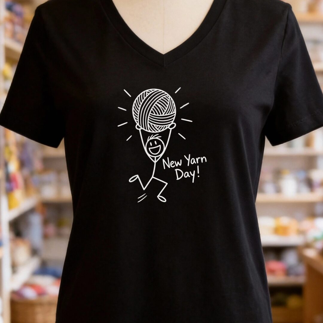 New Yarn Day V-Neck T-Shirt Black t-shirt