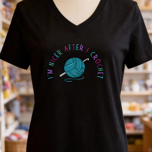 Nicer After Crochet V-Neck T-Shirt Black t-shirt