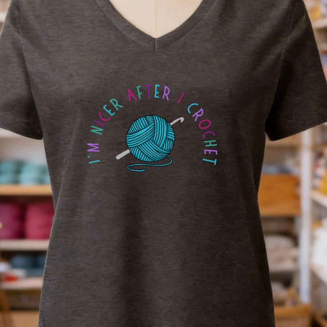 Nicer After Crochet V-Neck T-Shirt Dark Grey t-shirt