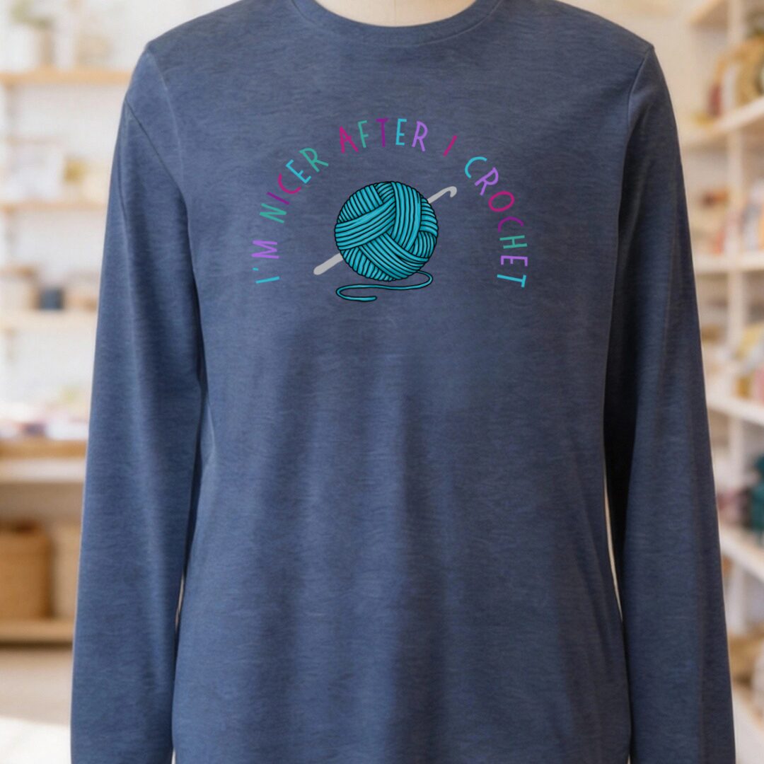 Nicer After Crochet Long Sleeve Tee Heather Navy t-shirt