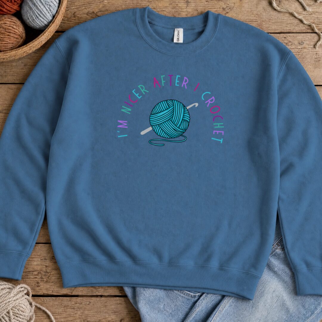 Nicer After Crochet Sweatshirt Indigo Blue t-shirt