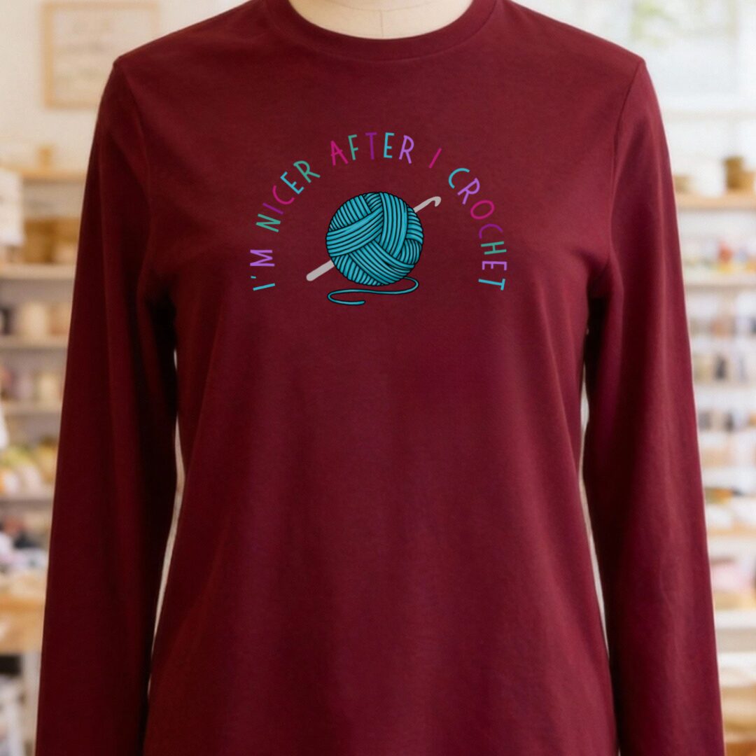 Nicer After Crochet Long Sleeve Tee Maroon t-shirt