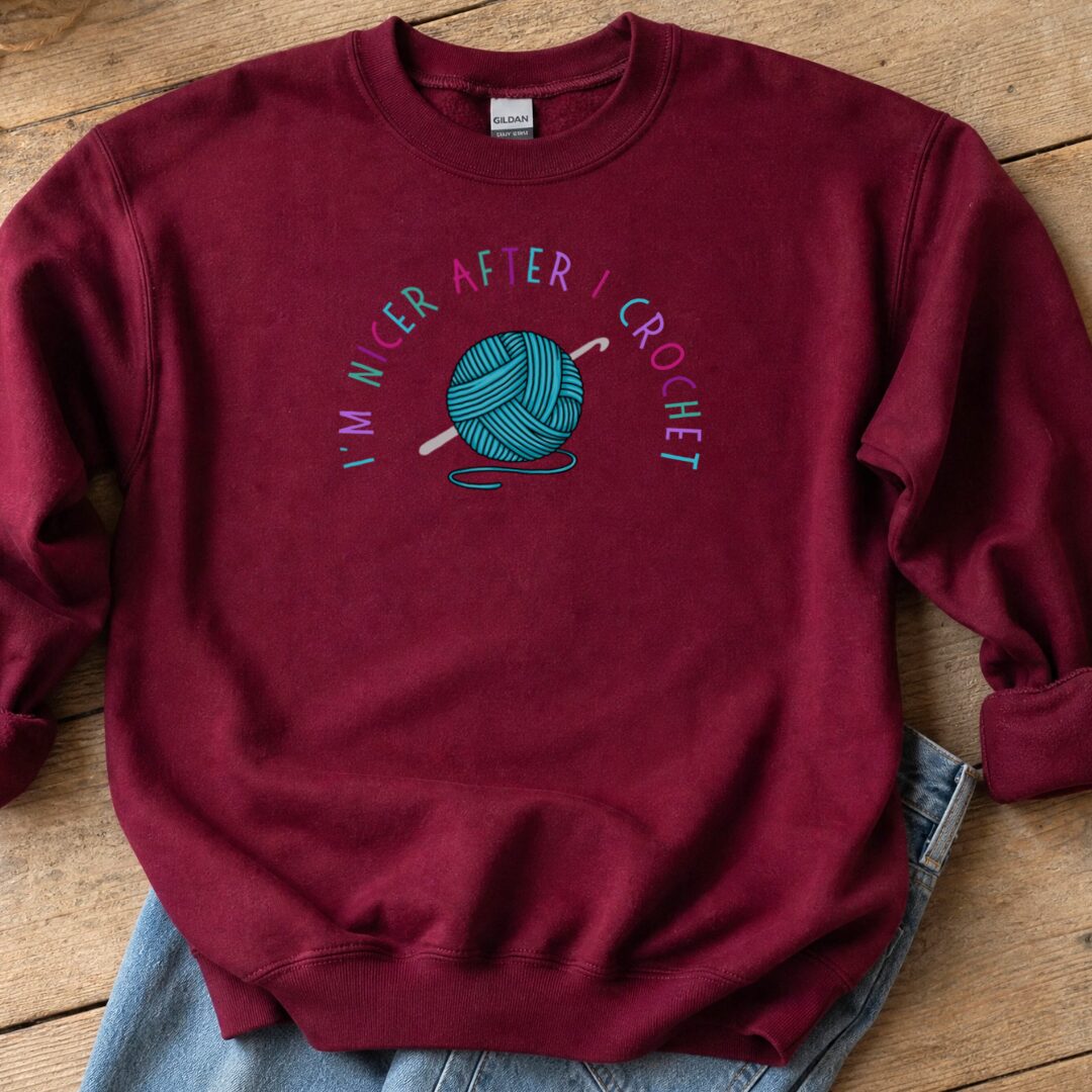 Nicer After Crochet Sweatshirt Maroon t-shirt