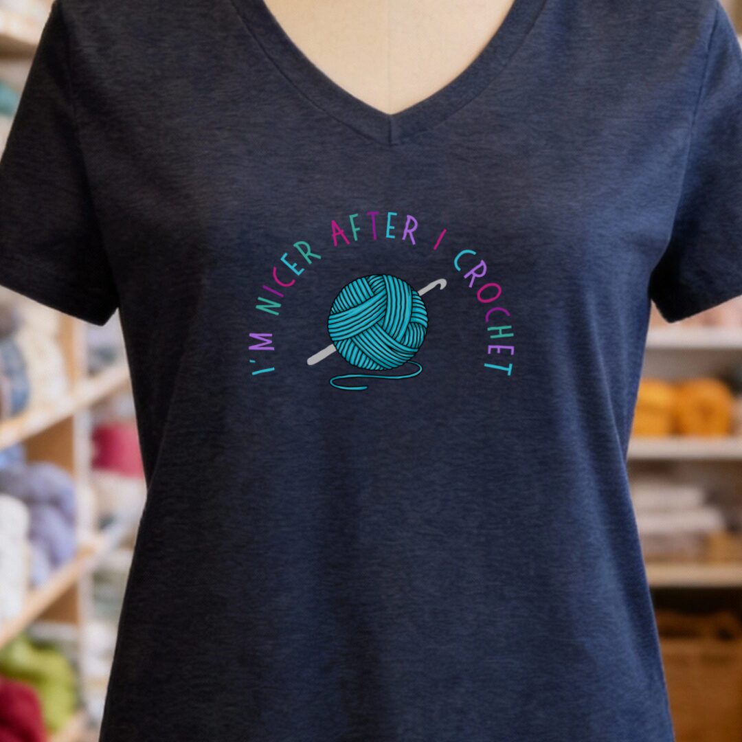 Nicer After Crochet V-Neck T-Shirt Navy t-shirt