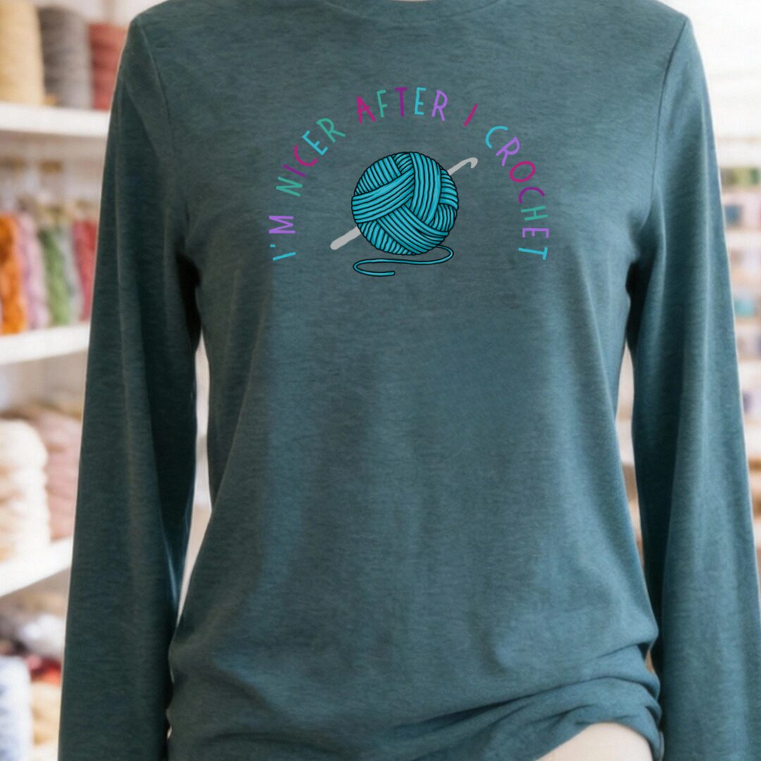 Nicer After Crochet Long Sleeve Tee Heather Deep Teal t-shirt