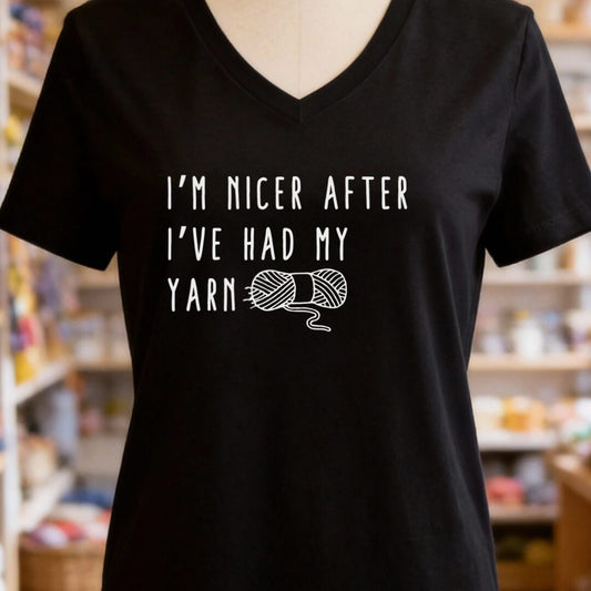 Nicer After Yarn V-Neck T-Shirt Black t-shirt