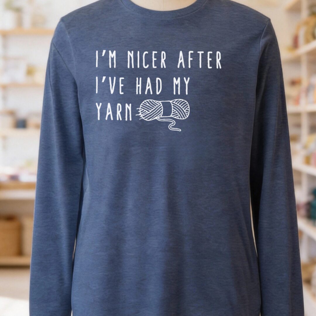 Nicer After Yarn Long Sleeve Tee Heather Navy t-shirt