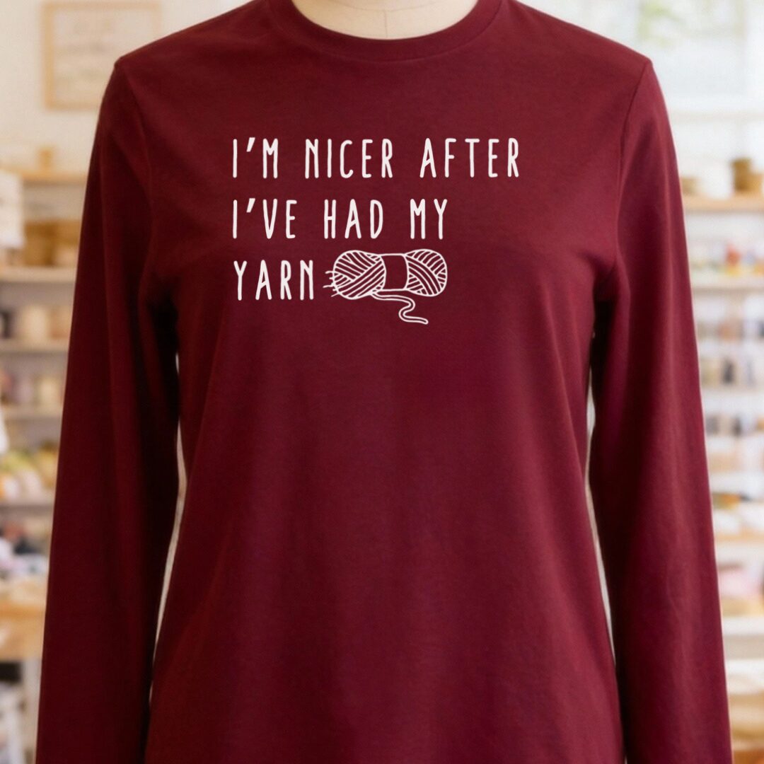 Nicer After Yarn Long Sleeve Tee Maroon t-shirt