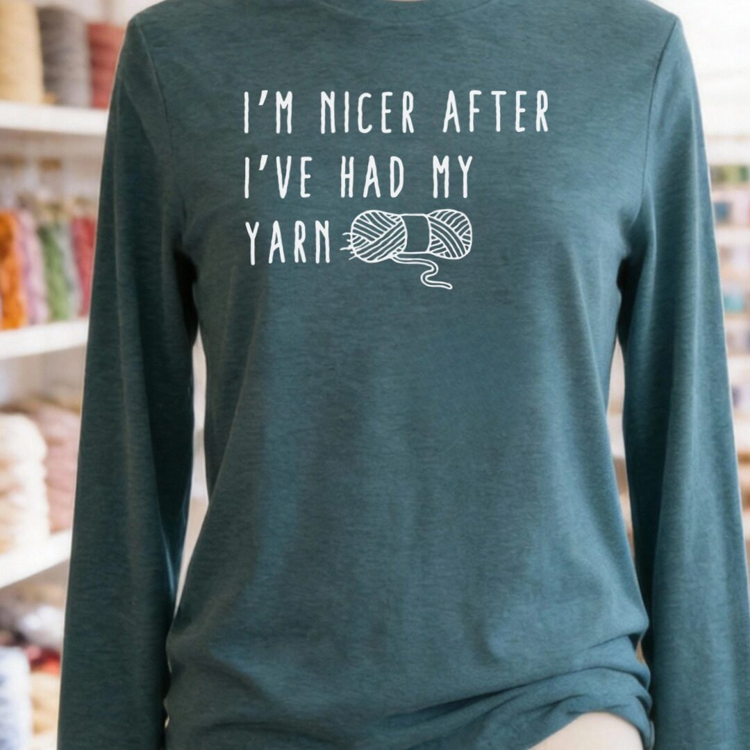 Nicer After Yarn Long Sleeve Tee Heather Deep Teal t-shirt