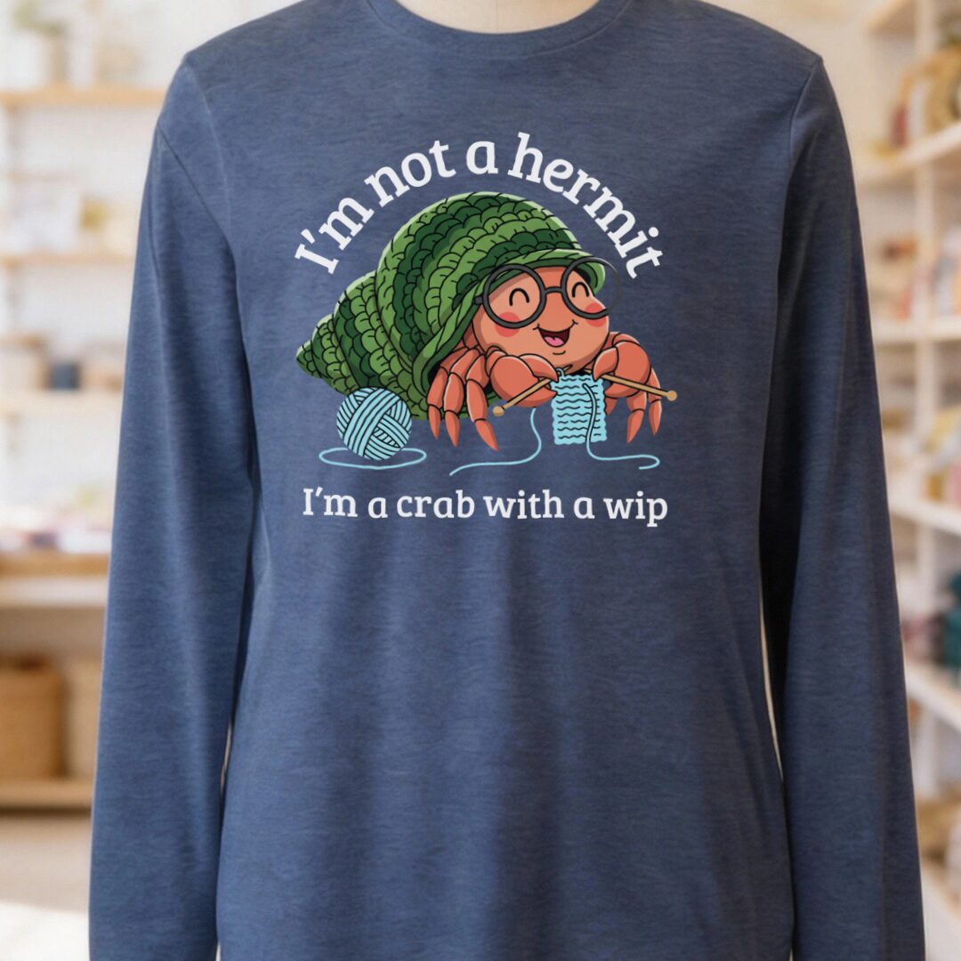 Not A Hermit Long Sleeve Tee Heather Navy t-shirt