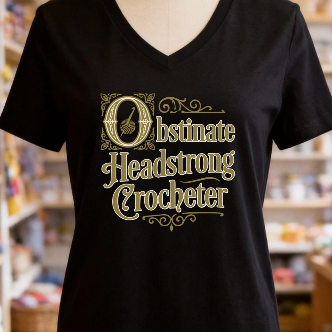 Obstinate Headstrong Crocheter V-Neck T-Shirt Black t-shirt