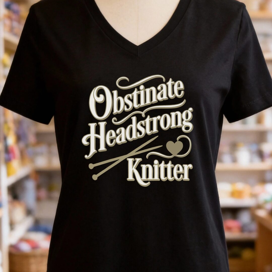 Obstinate Headstrong Knitter V-Neck T-Shirt Black t-shirt
