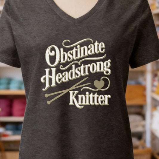 Obstinate Headstrong Knitter V-Neck T-Shirt Dark Grey t-shirt