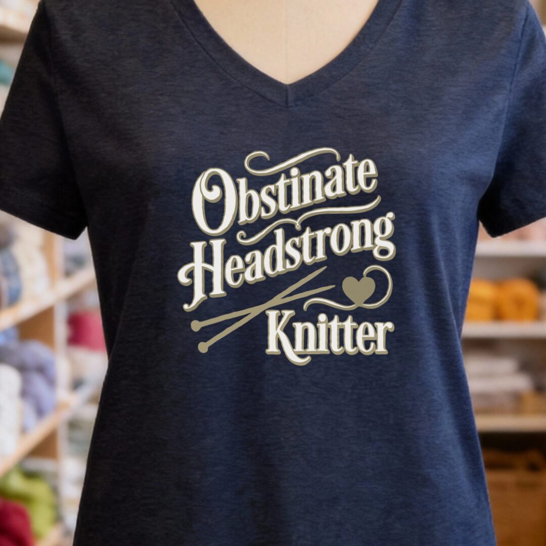 Obstinate Headstrong Knitter V-Neck T-Shirt Navy t-shirt