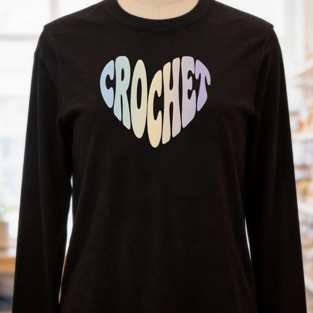 Pastel Crochet Heart Long Sleeve Tee Black Heather t-shirt