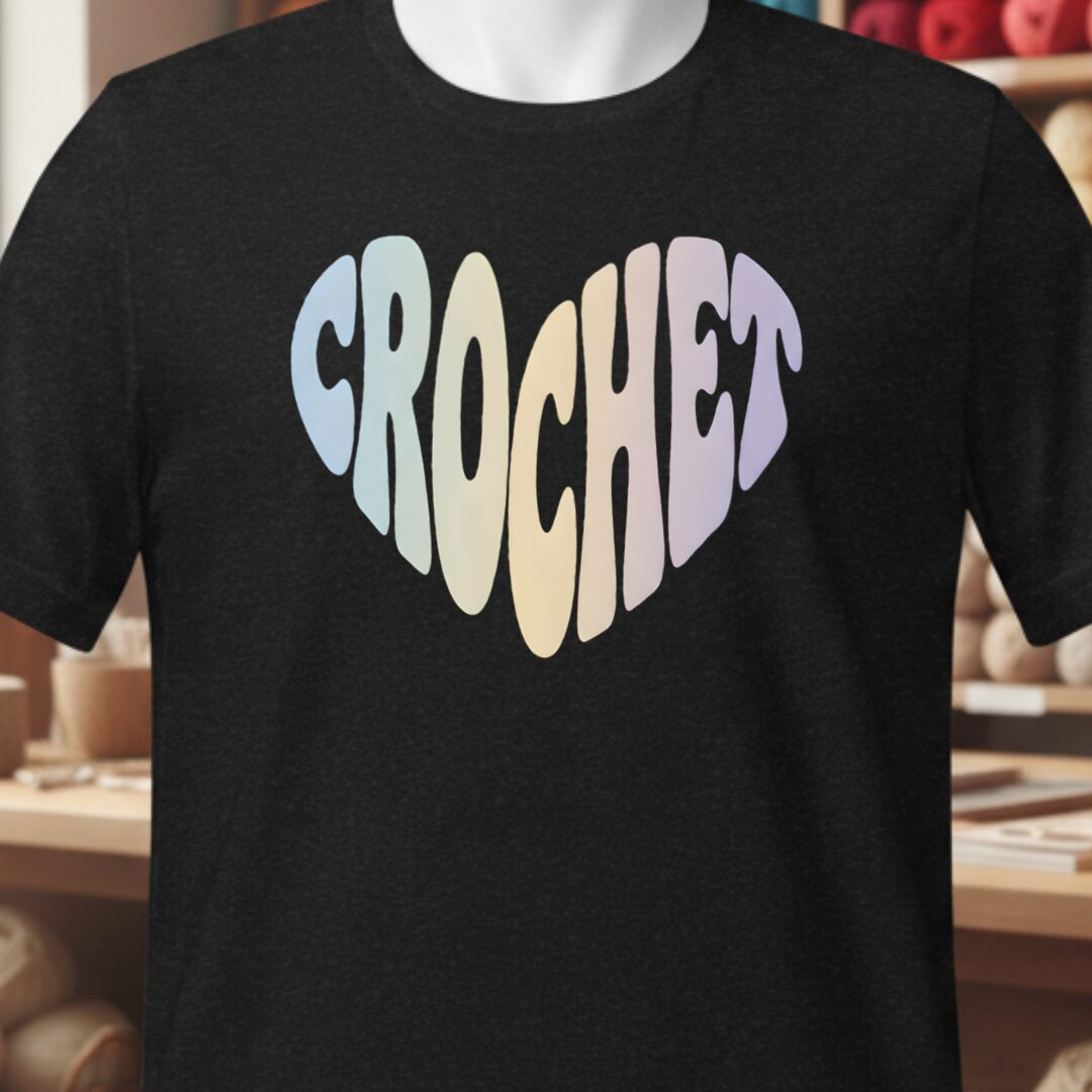 Pastel Crochet Heart T-Shirt Black t-shirt