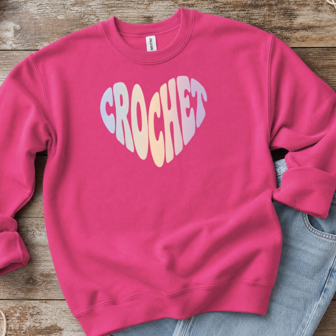 Pastel Crochet Heart Sweatshirt Bright Pink t-shirt