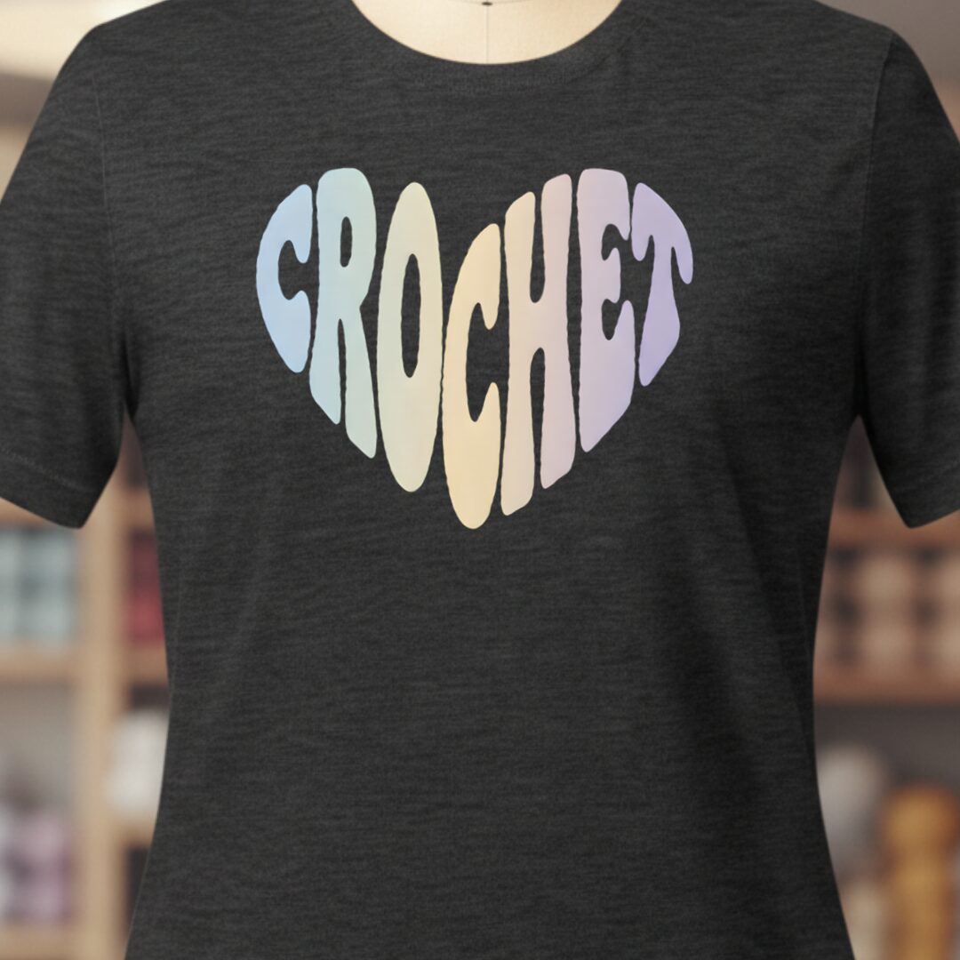 Pastel Crochet Heart T-Shirt Dark Grey t-shirt