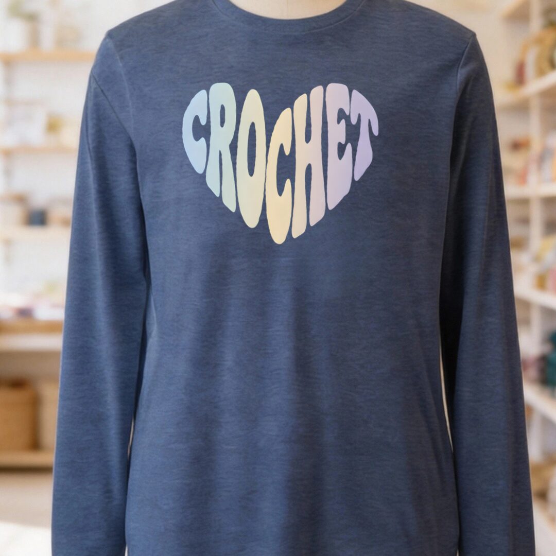 Pastel Crochet Heart Long Sleeve Tee Heather Navy t-shirt