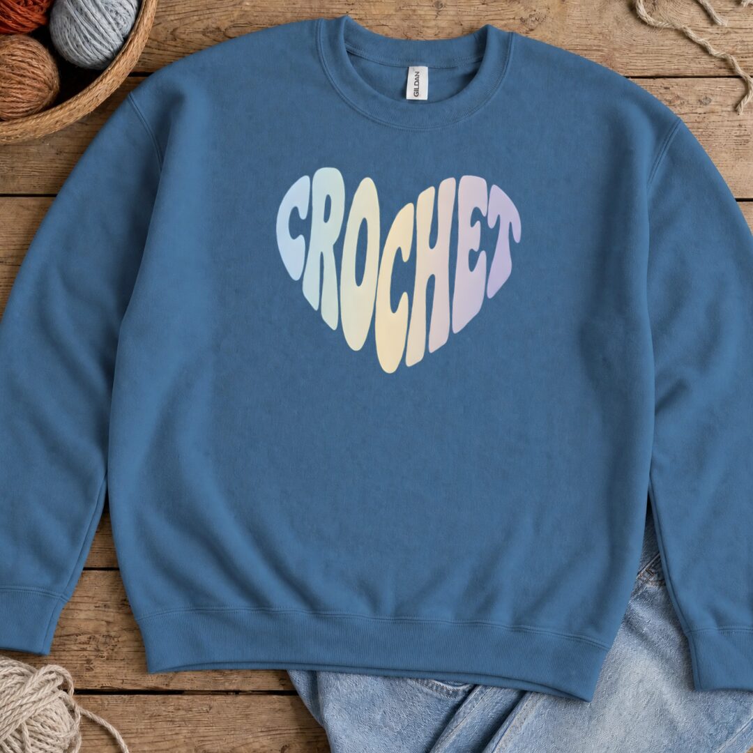 Pastel Crochet Heart Sweatshirt Indigo Blue t-shirt