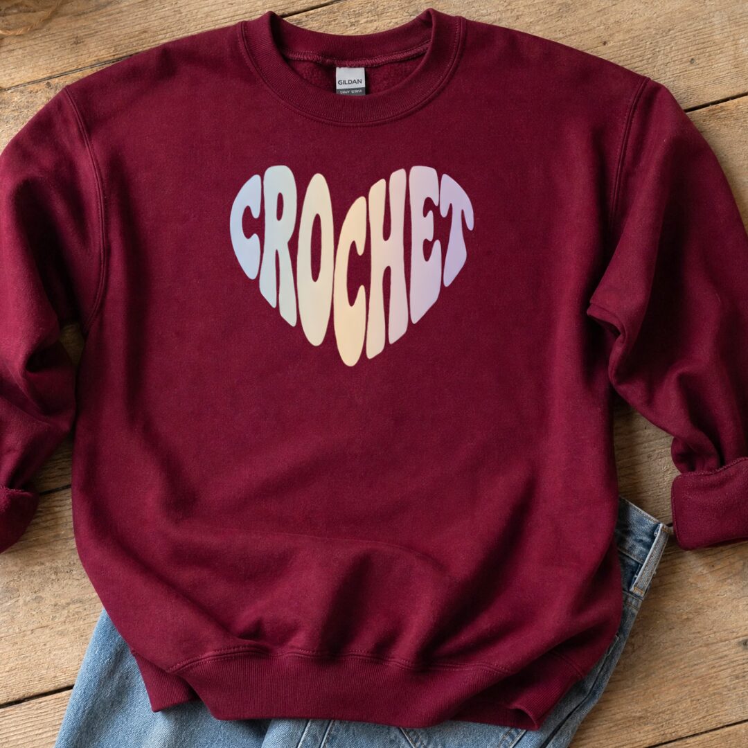 Pastel Crochet Heart Sweatshirt Maroon t-shirt