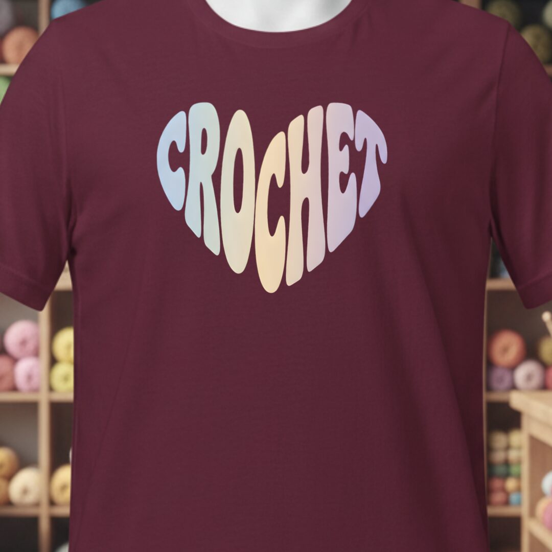 Pastel Crochet Heart T-Shirt Maroon t-shirt