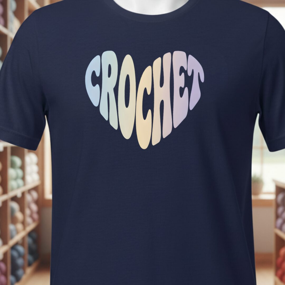 Pastel Crochet Heart T-Shirt Navy t-shirt