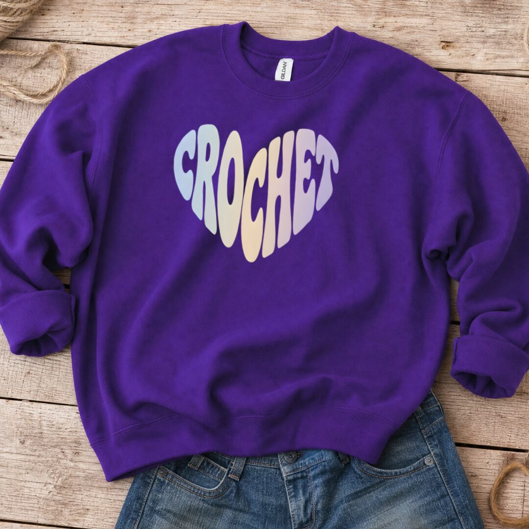 Pastel Crochet Heart Sweatshirt Purple t-shirt
