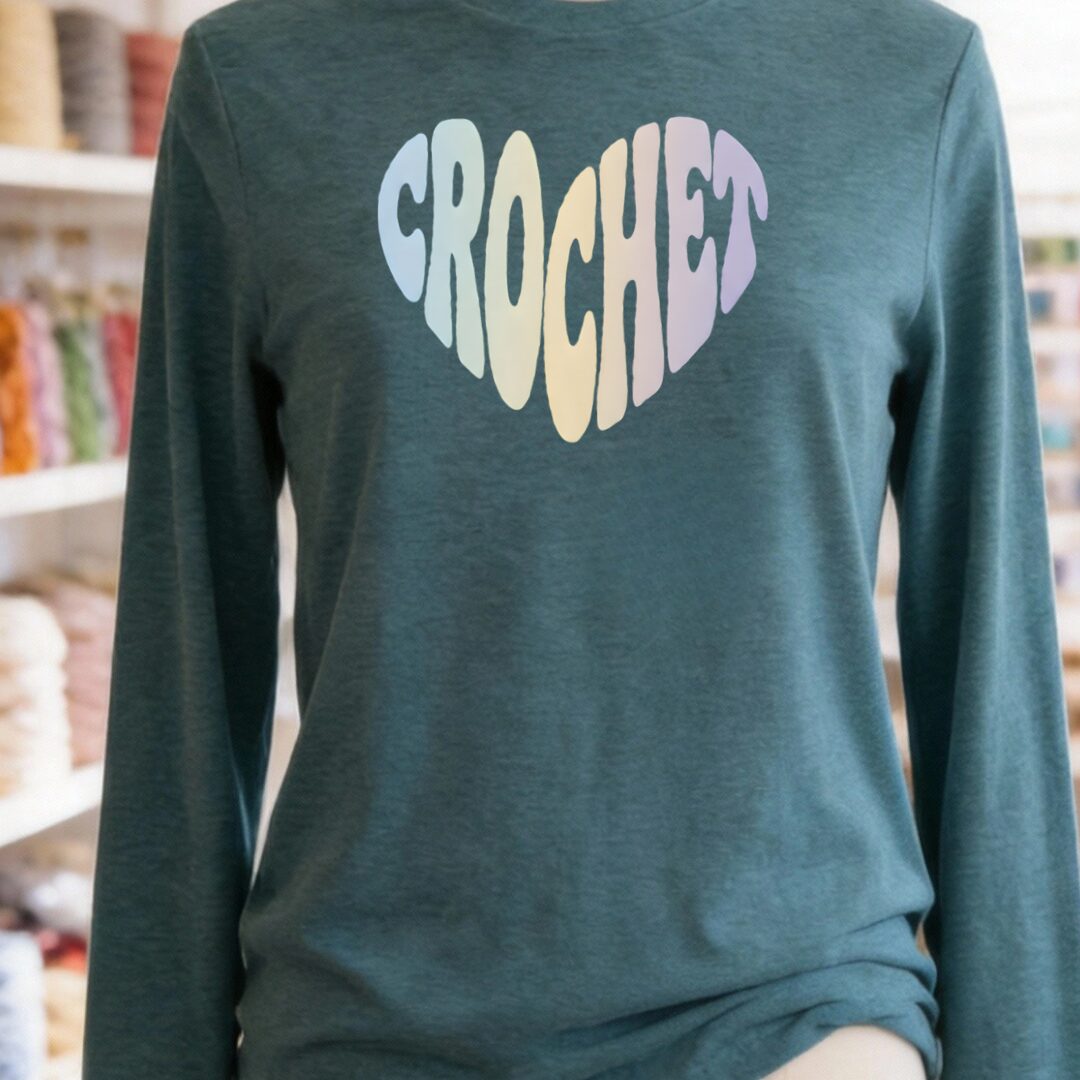 Pastel Crochet Heart Long Sleeve Tee Heather Deep Teal t-shirt