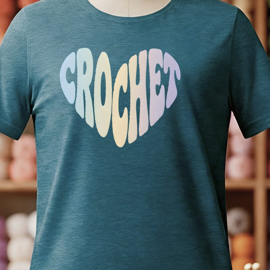 Pastel Crochet Heart T-Shirt Teal Blue t-shirt