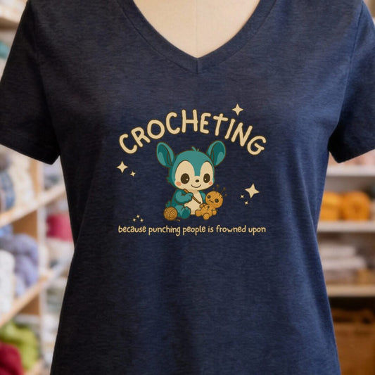 Punching People Is Frowned Upon V-Neck T-Shirt Navy t-shirt