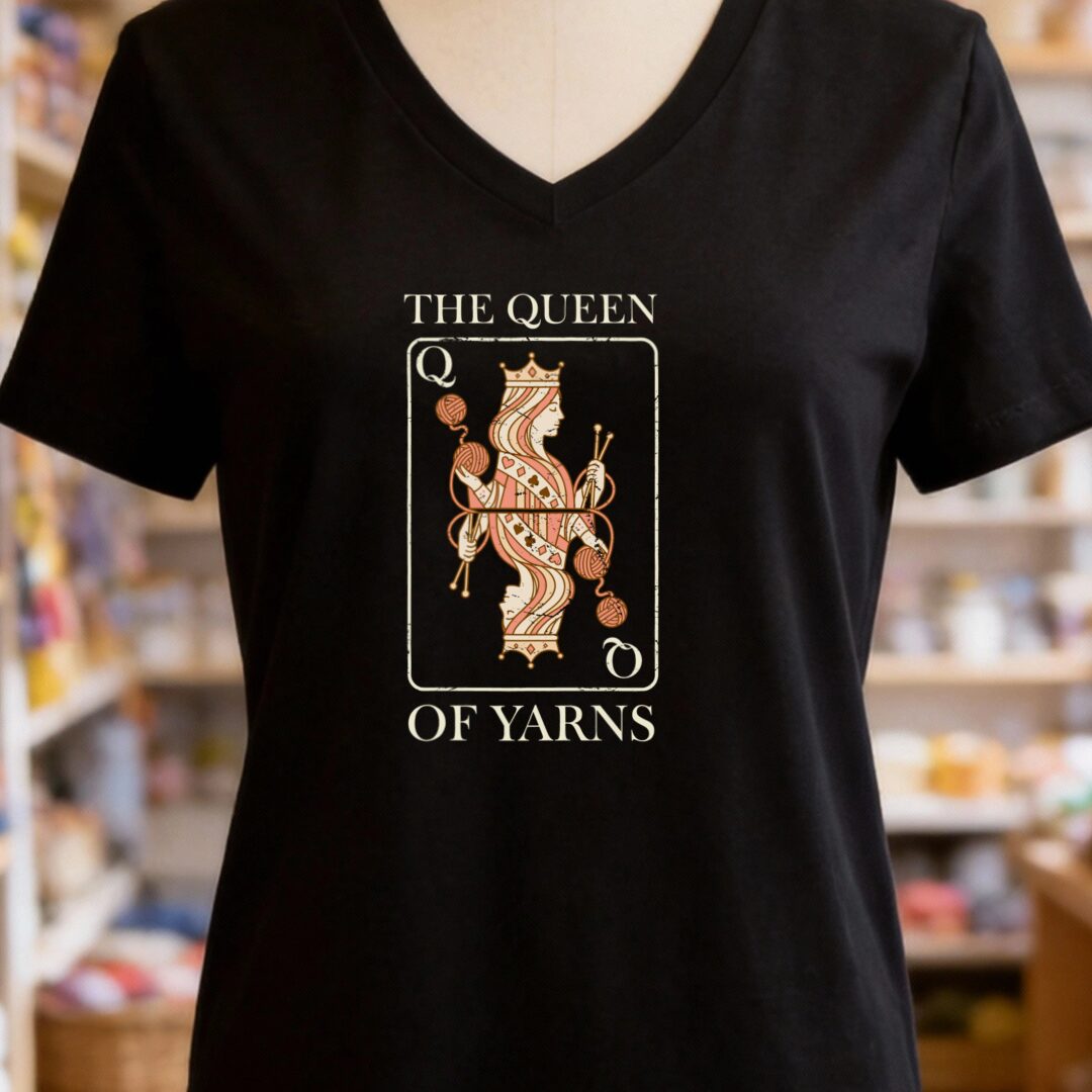 Queen Of Yarns V-Neck T-Shirt Black t-shirt