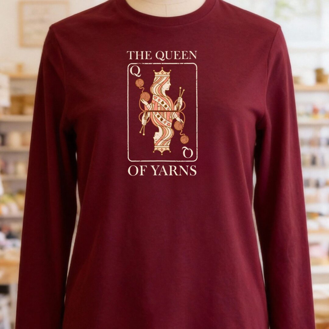 Queen Of Yarns Long Sleeve Tee Maroon t-shirt